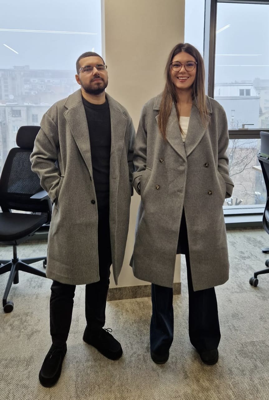 Tanishpreet with a colleague during a winter office day
